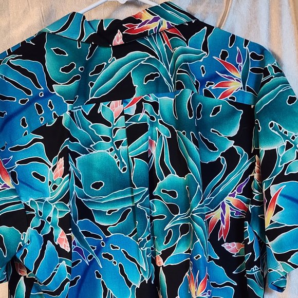 NWOT Men's Hilo Hattie Size XL Birds of Paradise Blue Palm Cotton Shirt - WOW! - Picture 3 of 12